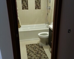 Seamless transition from tile to hardwood floor.