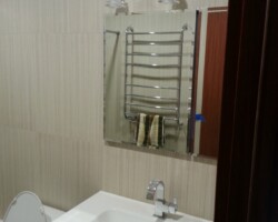 Hanging vanity, medicine cabinet, vanity lights.