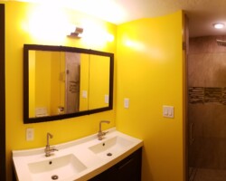 Wide recessed medicine cabinet.