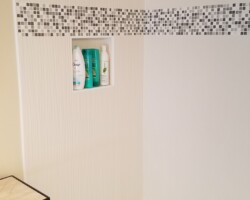 Custom made tiled niche.