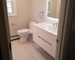 Completely renovated bathroom with heated floor.
