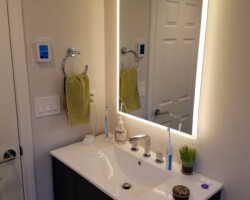Hanging vanity with big counter space.