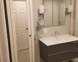 Tall cabinet for extra storage.