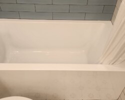 Deep tub for relaxation.