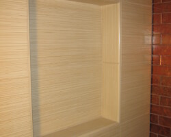 Niche made from ceramic tile bullnoses.