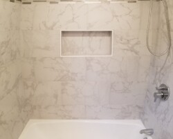 Custom made tiled niche.