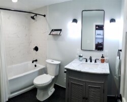 Complete remodeling with tub, toilet and vanity relocations.