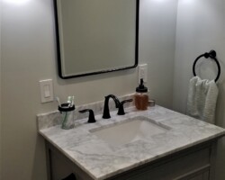 Vanity and mirror medicine cabinet.