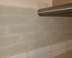 Kitchen Backsplash. Glass tile installation.