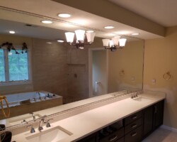 Replacement shower cabin. New floor tile installation.