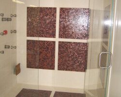 Glass shower doors.