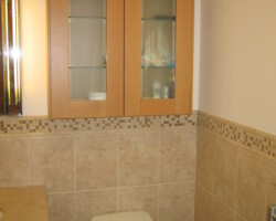 Recessed cabinet above the toilet.