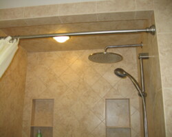 Wall tile pattern transfers to ceiling and other walls.