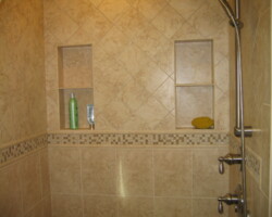 Walls tile installation combined with different patterns and tiles.