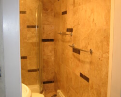 Marble tiles with custom pattern installation.