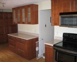 Glass doors on the wall cabinets.