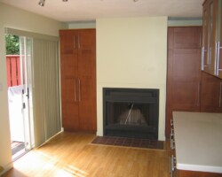 Additional storage next to fireplace.