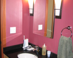 Full bathroom with new vanity and medicine cabinet.