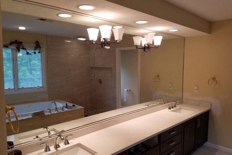 Master bathroom. Replacement shower cabin. New floor tile installation.